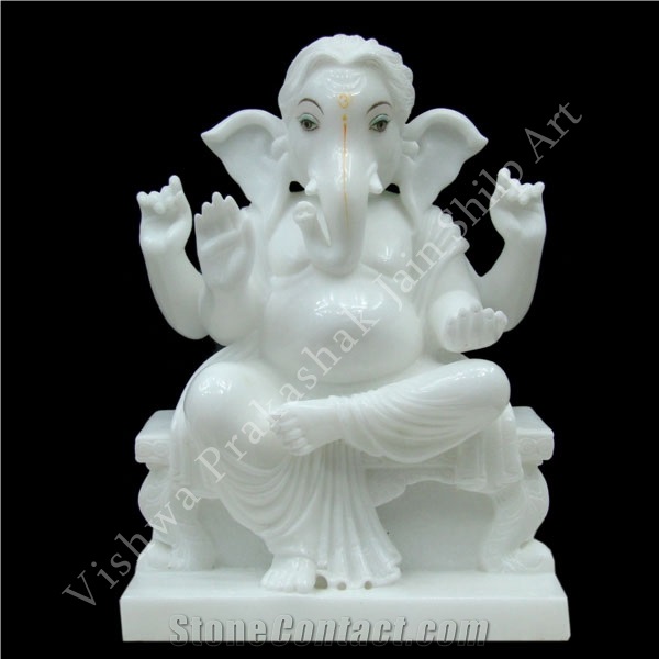 Ganesha Statue Murti, White Marble Statues