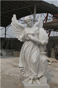 White Marble Stone Angle Carving Sculpture, Western Statues