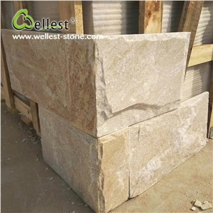 Shinning Beige Quartzite Stone Mushroomed Cladding