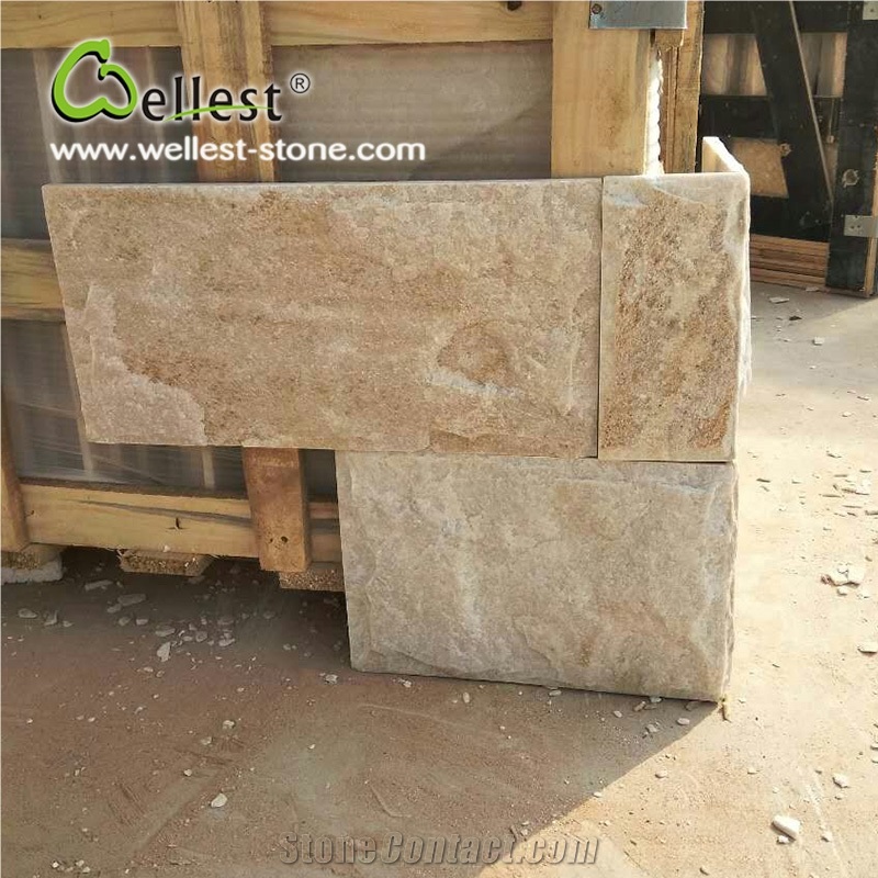 Shinning Beige Quartzite Stone Mushroomed Cladding
