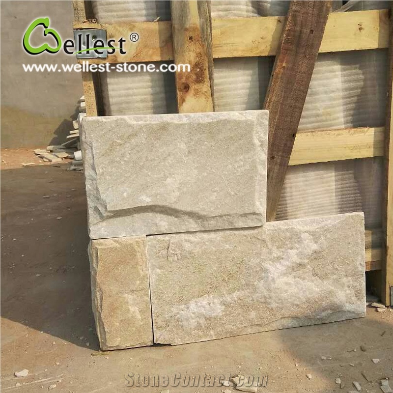 Shinning Beige Quartzite Stone Mushroomed Cladding