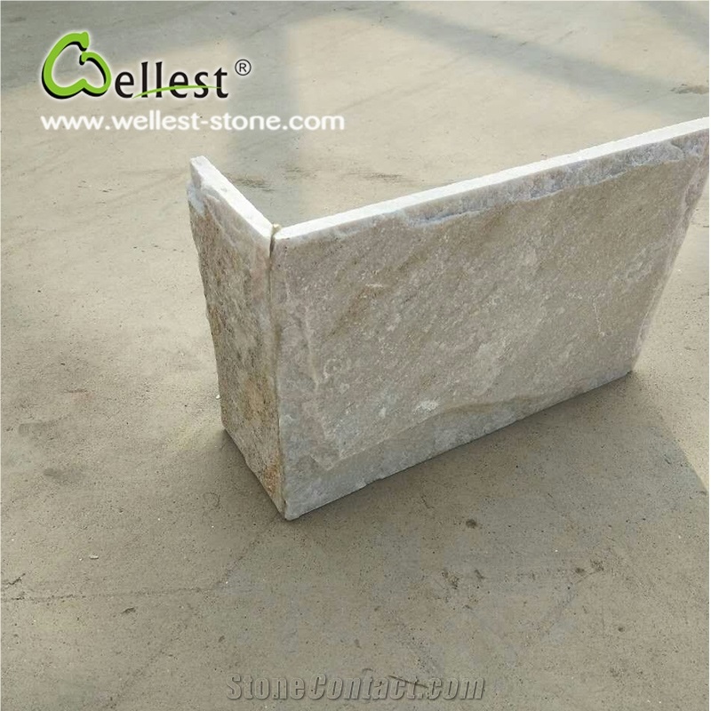 Shinning Beige Quartzite Stone Mushroomed Cladding
