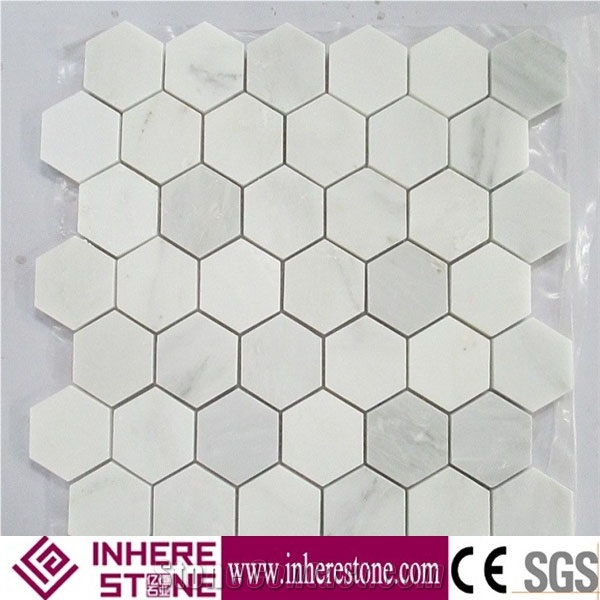 Bianco Carrara Mosaic Tiles, Carrara White Mosaic Pattern, White Carrera Marble Wall Mosaic