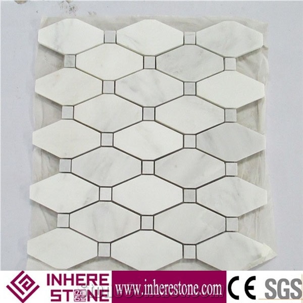 Bianco Carrara Mosaic Tiles, Carrara White Mosaic Pattern, White Carrera Marble Wall Mosaic
