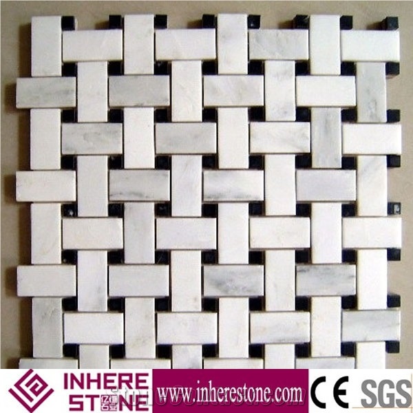 Bianco Carrara Mosaic Tiles, Carrara White Mosaic Pattern, White Carrera Marble Wall Mosaic