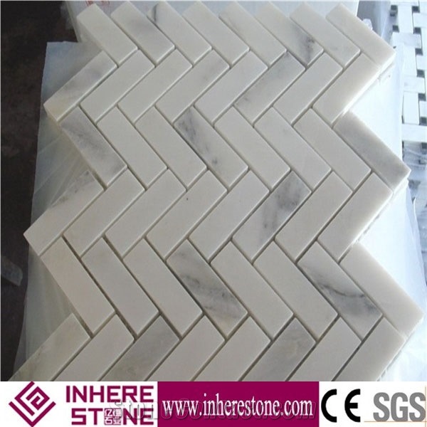Bianco Carrara Mosaic Tiles, Carrara White Mosaic Pattern, White Carrera Marble Wall Mosaic