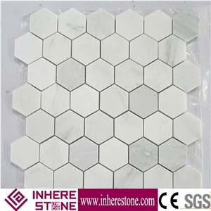 Bianco Carrara White Marble Chipped Mosaic, White Carrara Hexagon Mosaic