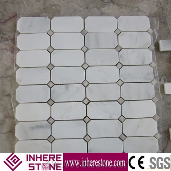 Bianco Carrara White Marble Chipped Mosaic, White Carrara Hexagon Mosaic