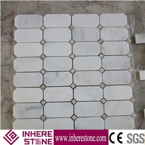 Bianco Carrara White Marble Chipped Mosaic, White Carrara Hexagon Mosaic
