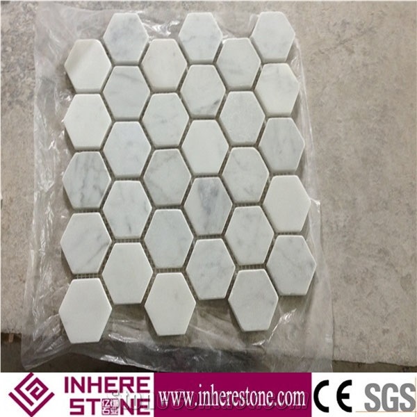 Bianco Venato Marble Mosaic Tiles, Carrara White Mosaic, Bianco Gioia Polished Mosaic