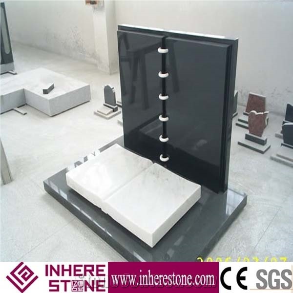 Black Tombstone Design Book Shape Style, Granite Headstones for Grave, Western Style Gravestone, Monument Design