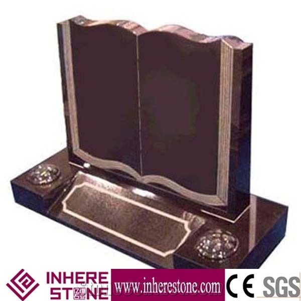Book Open Style Marble Tombstone for Cemetery, Chinese Marble Monument & Tombstone, White Marble Gravestone Headstones