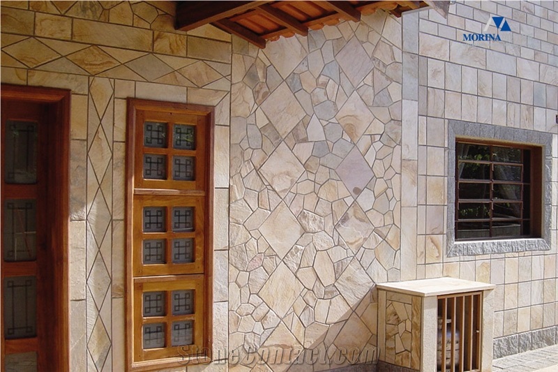 Quarzite di Barge Grigio Facade- Yellow-gray Barge Quartzite tiles and flagstones
