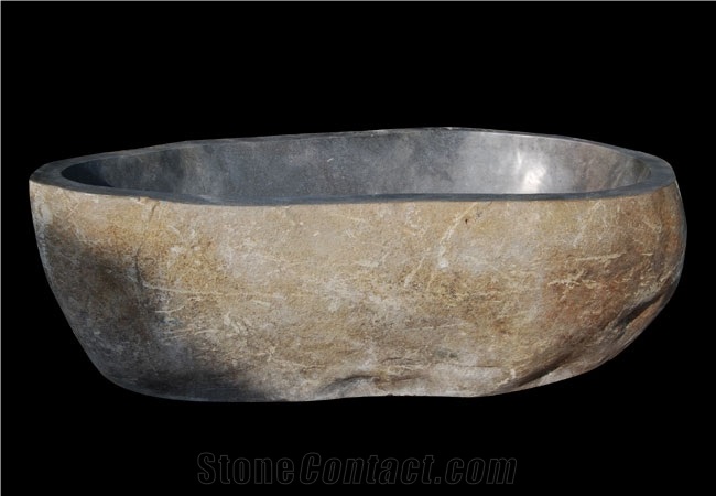 Rustic Yellow River Stone Bathtub Natural Surface Bath Tubs