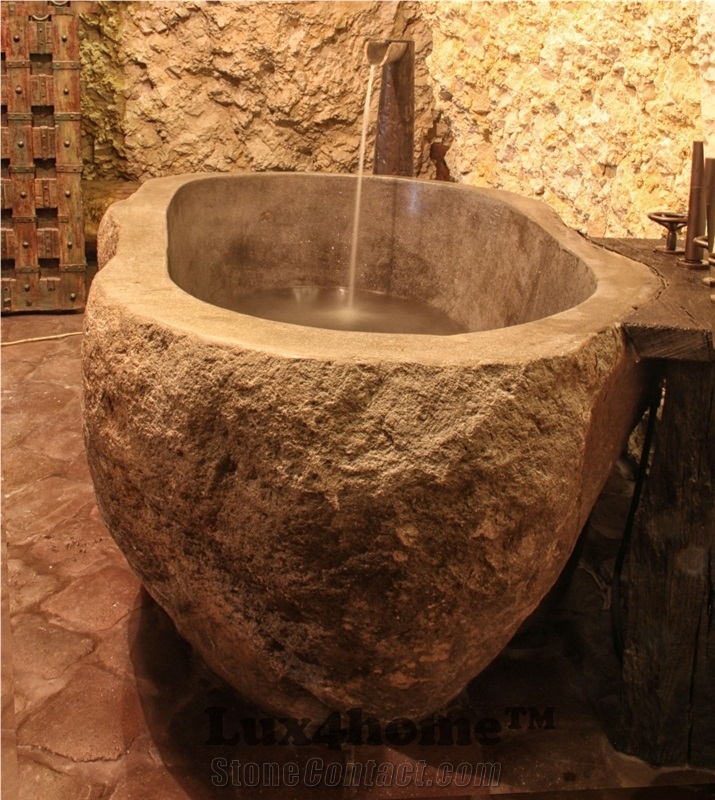 Rustic Yellow River Stone Bathtub Natural Surface Bath Tubs