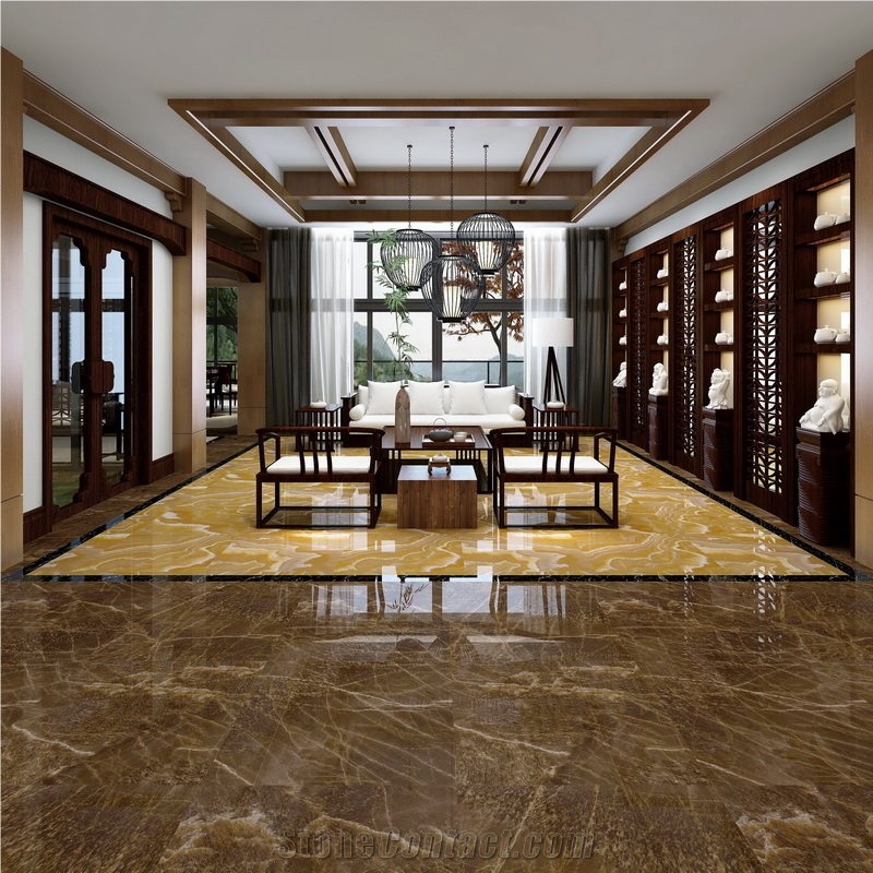 Foshan Vitrified Ceramic Floor Tile Designs Look Like Gold Onyx