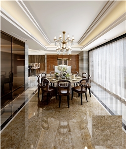 Gloosy Gold Emperador Marble Look Porcelain Floor Tile