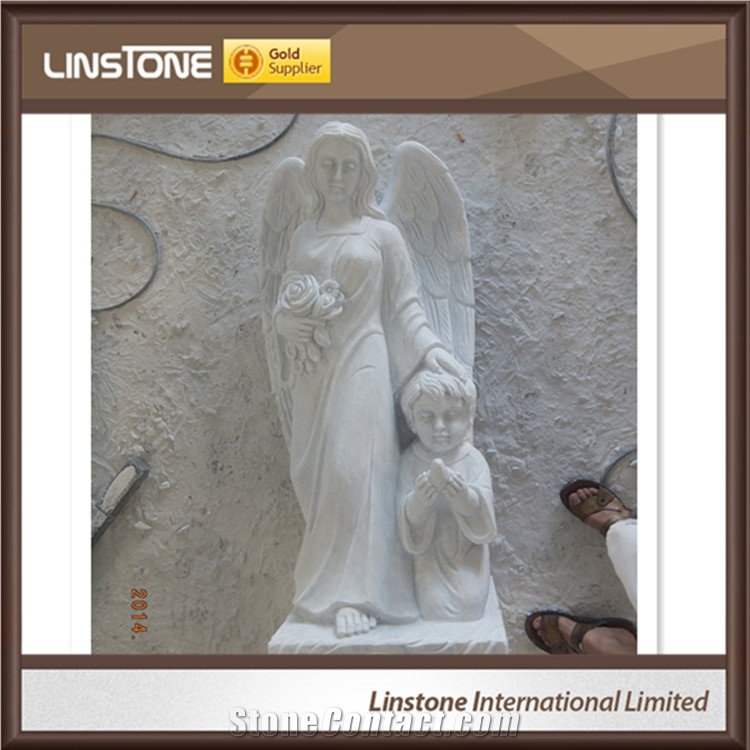 3d Carved Figure Angel with Big Wings Little Angel Sculpture for Sale