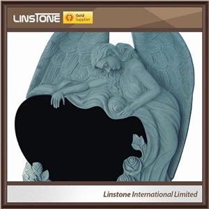 Cheap Price Black White Double Angel Heart Shaped Headstone Monument Tombstone Of Foshan Xiamen