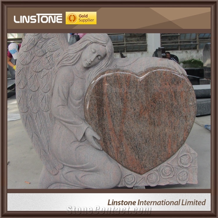 Cheap Price Black White Double Angel Heart Shaped Headstone Monument Tombstone Of Foshan Xiamen