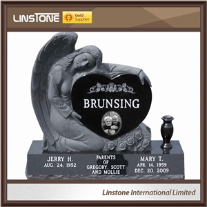 Cheap Price Black White Double Angel Heart Shaped Headstone Monument Tombstone Of Foshan Xiamen