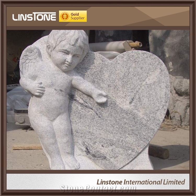 Cheap Price Black White Double Angel Heart Shaped Headstone Monument Tombstone Of Foshan Xiamen
