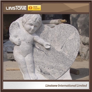Cheap Price Black White Double Angel Heart Shaped Headstone Monument Tombstone Of Foshan Xiamen