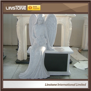Cheap Price Black White Double Angel Heart Shaped Headstone Monument Tombstone Of Foshan Xiamen