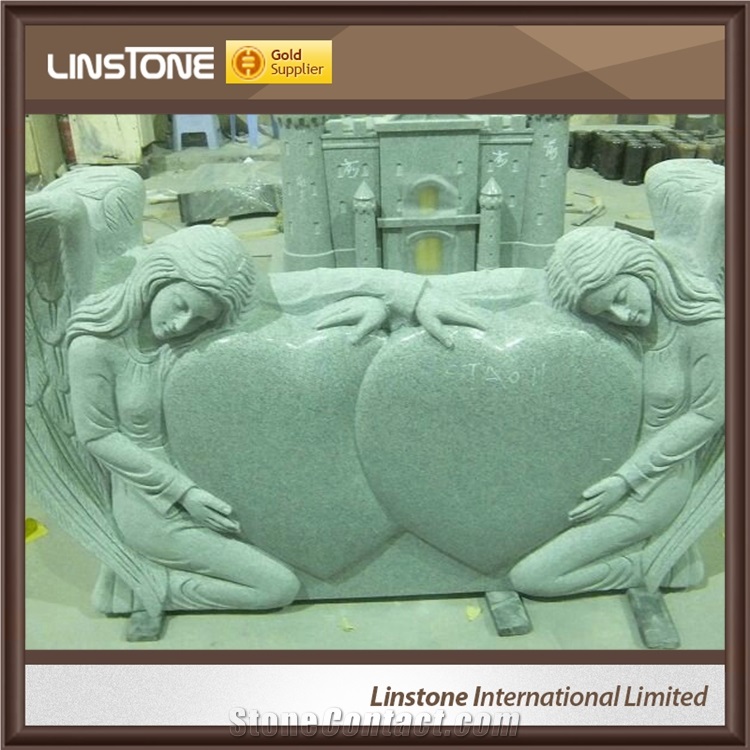 Factry Price Shanxi Balck Grey Granite Double Angel with Double Heart Monument for Memorial Garden