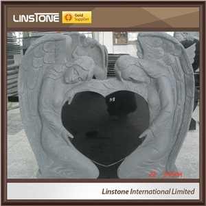 Factry Price Shanxi Balck Grey Granite Double Angel with Double Heart Monument for Memorial Garden