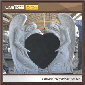 Factry Price Shanxi Balck Grey Granite Double Angel with Double Heart Monument for Memorial Garden