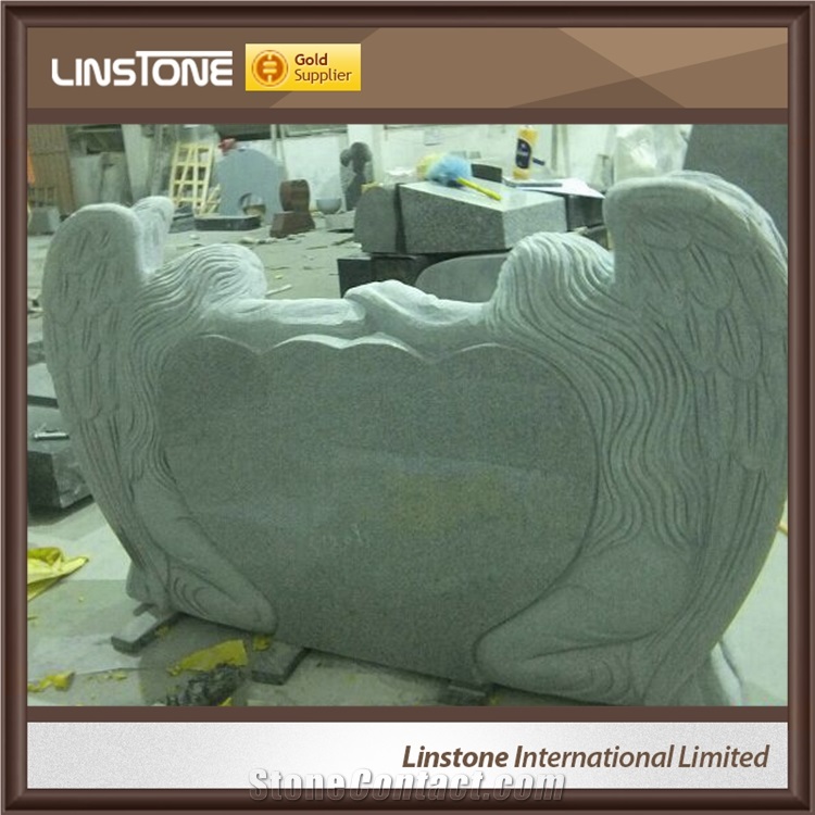 Factry Price Shanxi Balck Grey Granite Double Angel with Double Heart Monument for Memorial Garden