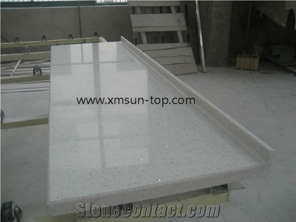 Artificial White Quartz Countertops, Sparkling White Stone Kitchen Custom Countertops, Crystal White Stone Worktops, Engineered Quartz Kitchen Bar Top, Kitchen Island Tops