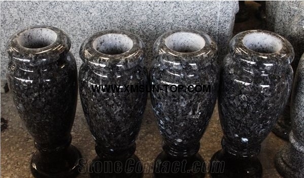 Blue Pearl Granite Polished Round Monumental Vases/Blue Pearl Granite Tombstone Vases/Granite Memorial Vases/Natural Stone Funeral Vase