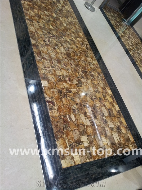 Brown Petrified Wood Semiprecious Stone Flooring Slabs, Semi-Precious Stone Floor Tiles, Brown Semi Precious Stone, Interior Decoration, Brown Gemstone Slab&Tile