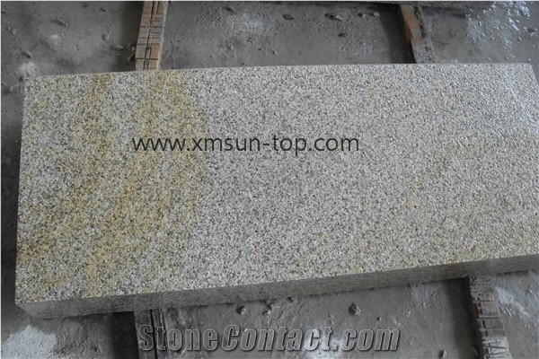 Bush Hammered G682 Granite Steps, Sunset Gold Granite, Rust Yellow Block Step, Giallo Yellow Stairs, Golden Granite Staircase & Stair Riser