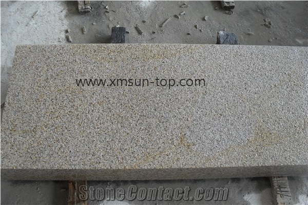 Bush Hammered G682 Granite Steps, Sunset Gold Granite, Rust Yellow Block Step, Giallo Yellow Stairs, Golden Granite Staircase & Stair Riser