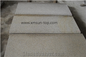 Bush Hammered G682 Granite Steps, Sunset Gold Granite, Rust Yellow Block Step, Giallo Yellow Stairs, Golden Granite Staircase & Stair Riser