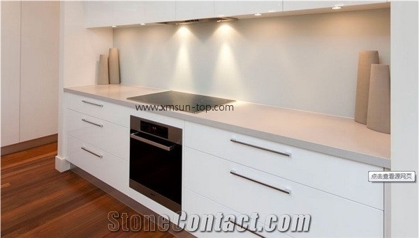 Cabinet Kitchen Countertops, Pure White Quartz Stone Countertop, Kitchen Countertop Unit, Prefabricated Artificial Quartz Cabinet Tops,  Kitchen Top on Cabinet