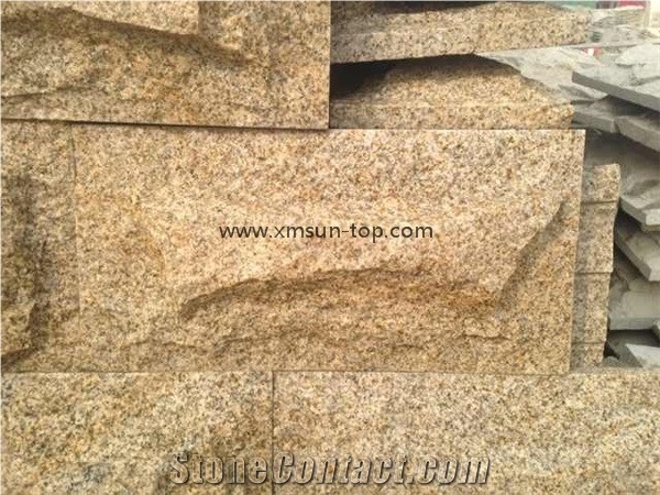 China G682 Granite Mushroomed Cladding, Rust Yellow Mushroom Stone, Golden Granite Mushroom Stone for Walling, Sunset Yellow Mushroom Wall, Split Face Mushroom Stone