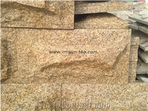 China G682 Granite Mushroomed Cladding, Rust Yellow Mushroom Stone, Golden Granite Mushroom Stone for Walling, Sunset Yellow Mushroom Wall, Split Face Mushroom Stone