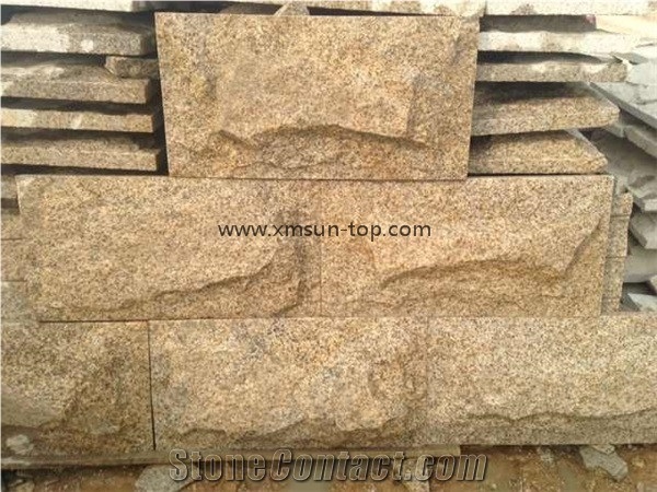 China G682 Granite Mushroomed Cladding, Rust Yellow Mushroom Stone, Golden Granite Mushroom Stone for Walling, Sunset Yellow Mushroom Wall, Split Face Mushroom Stone