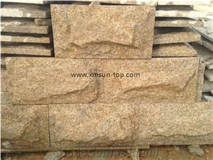 China G682 Granite Mushroomed Cladding, Rust Yellow Mushroom Stone, Golden Granite Mushroom Stone for Walling, Sunset Yellow Mushroom Wall, Split Face Mushroom Stone