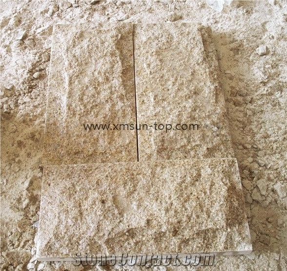 China G682 Granite Mushroomed Cladding, Rust Yellow Mushroom Stone, Golden Granite Mushroom Stone for Walling, Sunset Yellow Mushroom Wall, Split Face Mushroom Stone