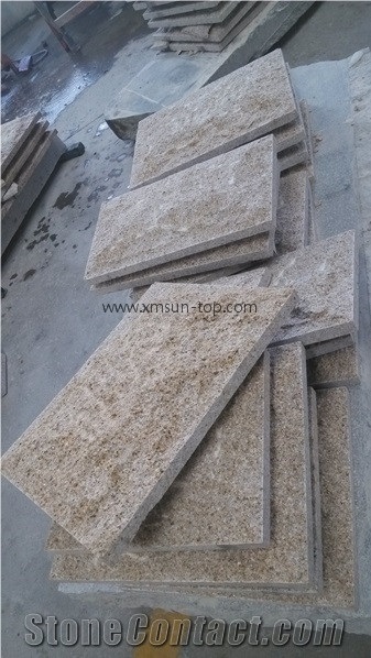 China G682 Granite Mushroomed Cladding, Rust Yellow Mushroom Stone, Golden Granite Mushroom Stone for Walling, Sunset Yellow Mushroom Wall, Split Face Mushroom Stone