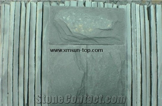 China Green Slate Mushroom Stone Tiles, Slate Mushroomed Cladding, Green Mushroom Stone for Walling, Split Face Mushroom Stone