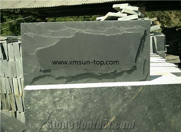 China Green Slate Mushroom Stone Tiles, Slate Mushroomed Cladding, Green Mushroom Stone for Walling, Split Face Mushroom Stone