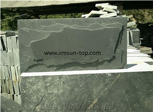 China Green Slate Mushroom Stone Tiles, Slate Mushroomed Cladding, Green Mushroom Stone for Walling, Split Face Mushroom Stone