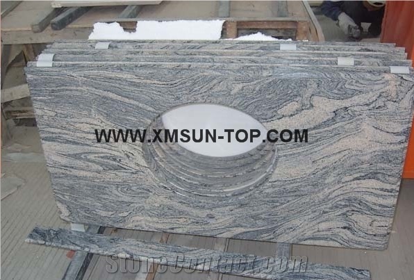 China Juparana Grey Granite Bathroom Countertop with Round Sink Cutout/China Juparana Granite Custom Vanity Tops/G261 Bathroom Vanity Tops/Natural Stone Bath Top/China Stone Vanity Top