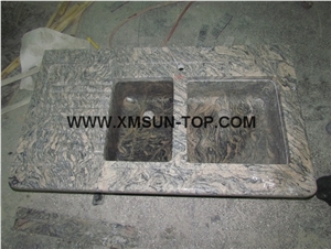 China Juparana Grey Granite Kitchen Countertop with Square Sink/China Juparana Granite Kitchen Top with Square Basin